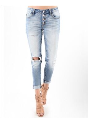 Kancan Mid Rise Button Fly Distressed Ankle Skinny Jeans NWT Size 9/28